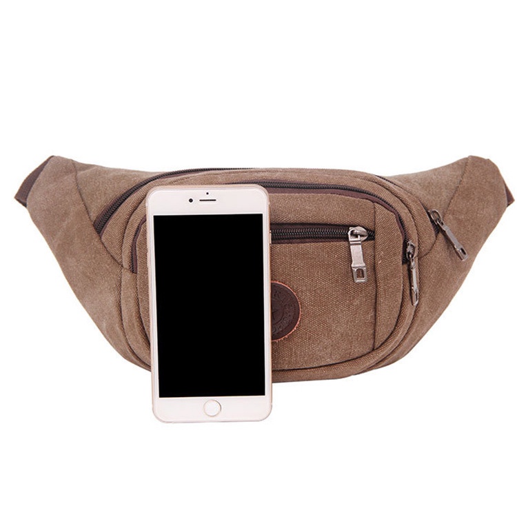 时尚韩版帆布男腰包女休闲运动胸包旅游多功能手机包生意收银包产品图