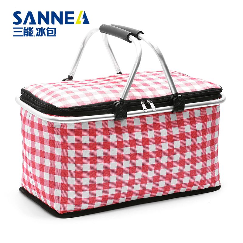 New Oxford cloth waterproof and heat-insulating basket, outdoor picnic hand-held bento bag, portable aluminum frame folding ice pack details Picture