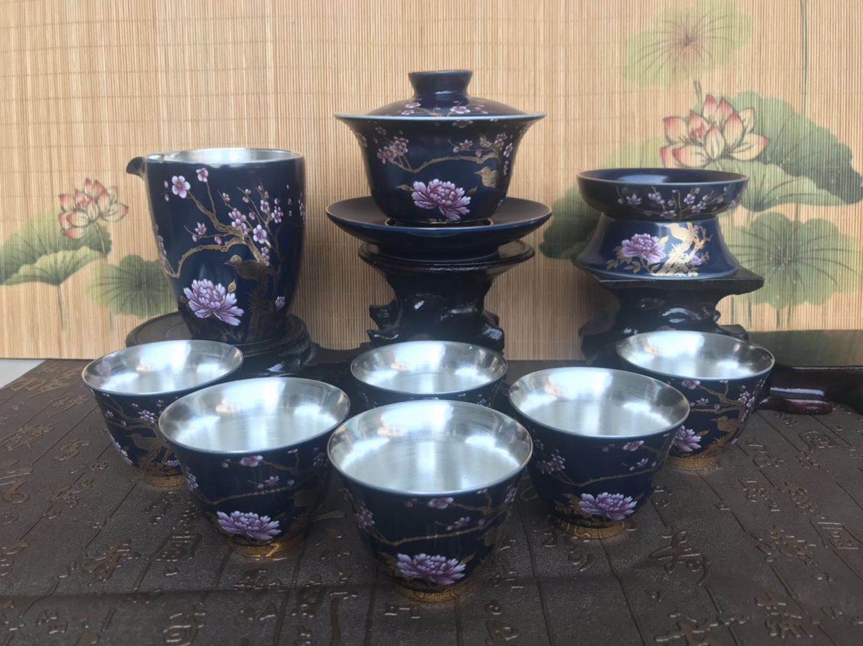 Gold-plated silver tea cup set Kung Fu tea teapot household 999 silver pure silver set thumbnail