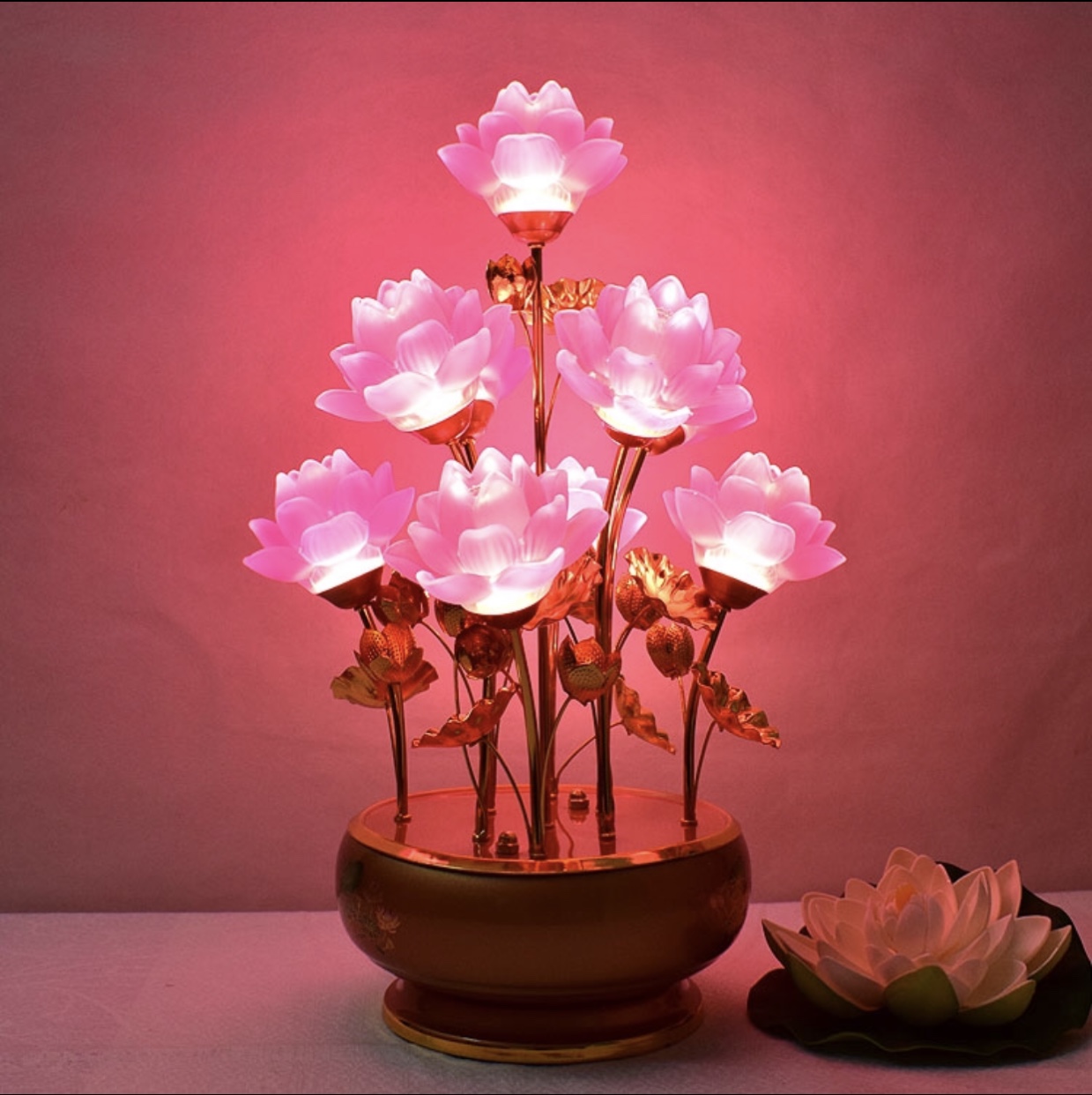 Buddha lamp, Buddha front offering lamp, eternal lamp, seven-grade glazed lotus lamp, bonsai lotus lamp, LED lotus lamp Specification image
