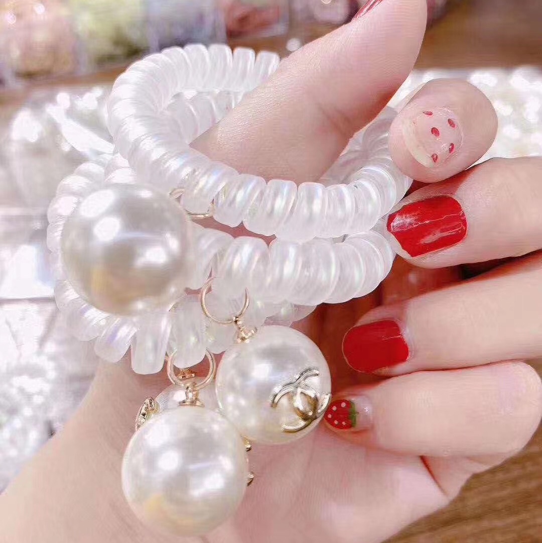 2020 Explosive Phone Line Scrunchie Size Pearl Phone Line Scrunchie Horsetail Scrunchie Pearl Phone Line Hair Accessories details Picture