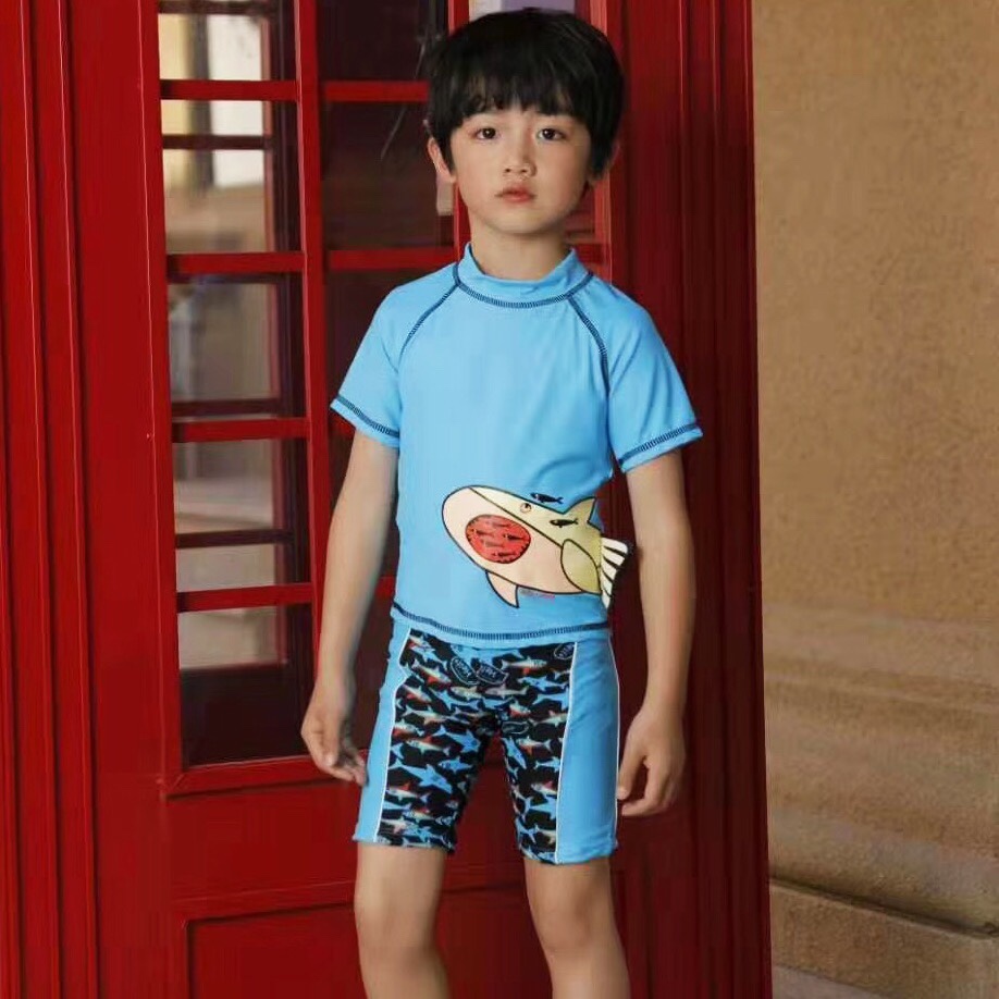 Children's swimsuit a two-piece simple cartoon swimsuit with a swimming cap thumbnail