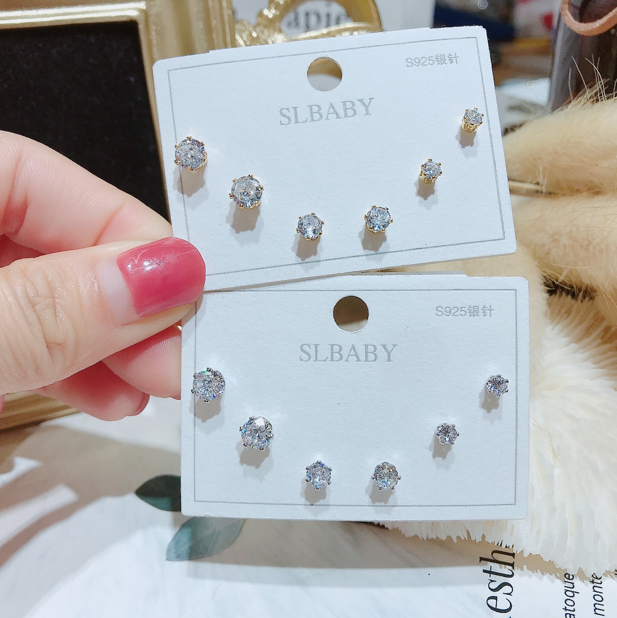 Simple fashion three pairs of zircon earrings thumbnail
