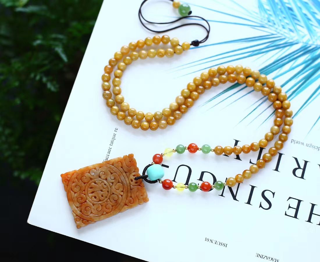 天然和田玉且末蓝如意吊坠 搭配和田玉多宝6mm珠链 南红顶珠产品图