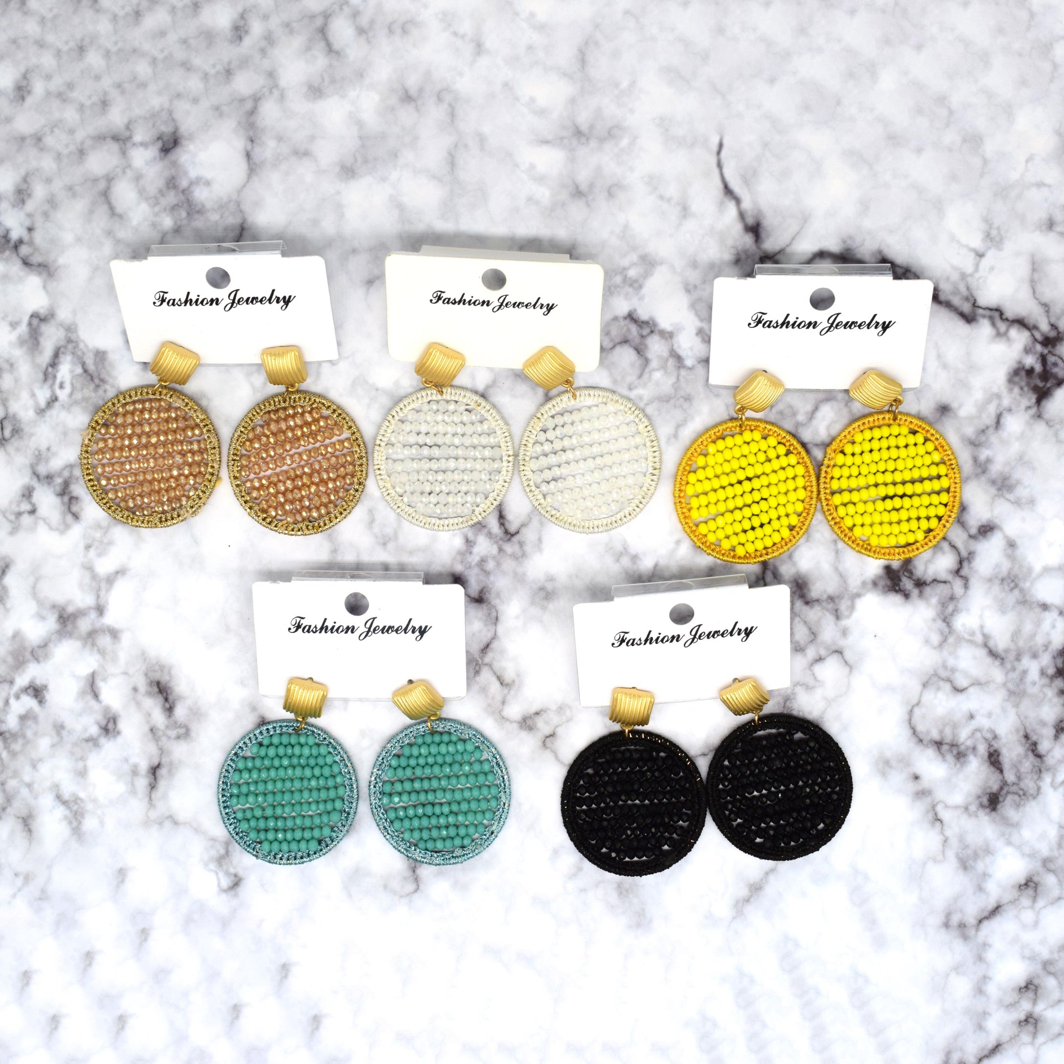 Aliexpress bestsellers, simple and fashionable street style handcrafted beaded crystal ring earrings and earrings