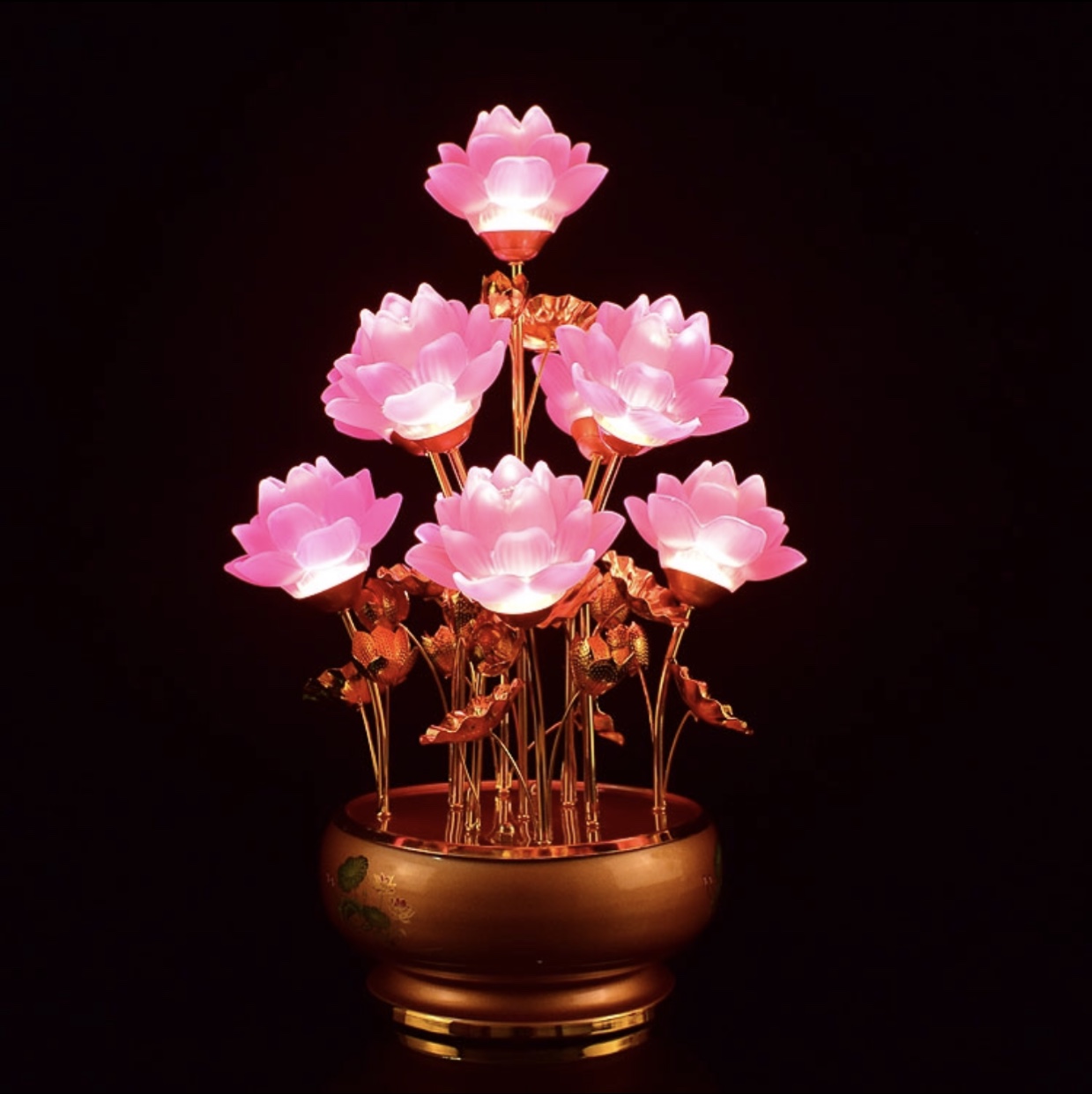 Buddha's front lamp, eternal lamp, LED glass lotus lamp, nine-grade lotus lamp, plug-in household offering lamp, temple offering lamp undefined