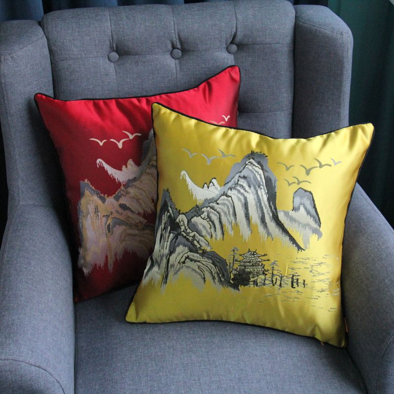 Chinese-style household leather sofa cushions, thickened cushion covers, bedroom headboard pillows, waist pillows, large living room backrest pillows, Chinese trend Specification image