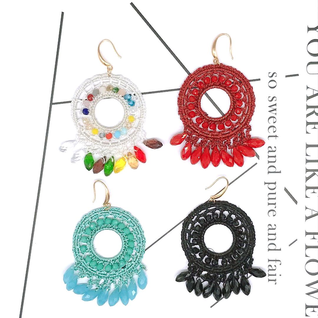 Cross-border exclusive new European and American crystal handcrafted earrings, fashionable street style crystal tassels, elegant women's earrings and earrings