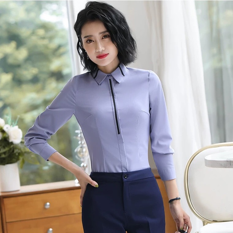 Professional shirts, women's short-sleeved work clothes, formal wear, summer new Korean style slimming inch shirts, women's contrasting gray shirts Item Picture
