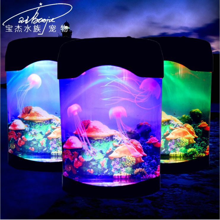 Yiwu Quality small fish tank Acrylic colorful color-changing jellyfish lamp Desktop ornamental fish USB aquarium