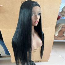 Black long straight hair high temperature chemical fiber front lace wig cover