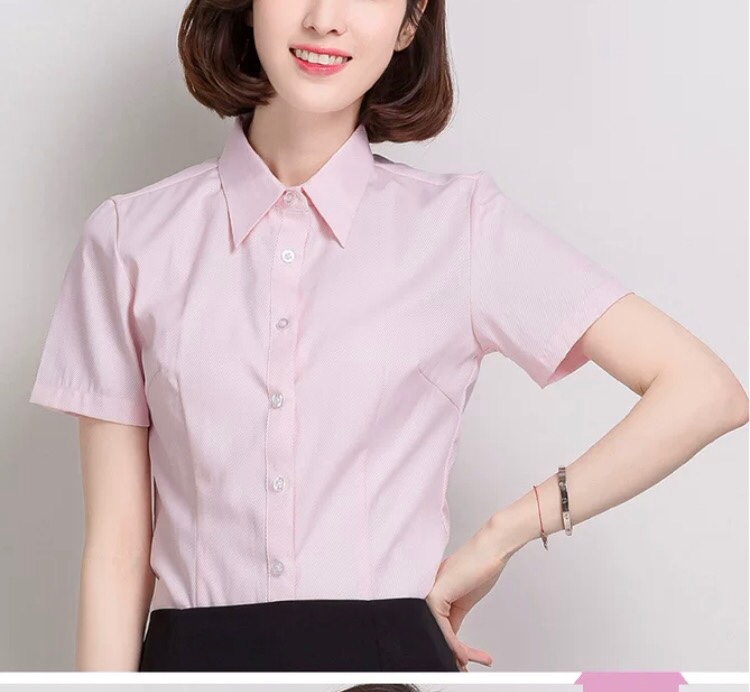 Pink short-sleeved loose work clothes for spring, autumn and summer, formal wear, workwear, plus-size professional women's wear, white shirt details Picture