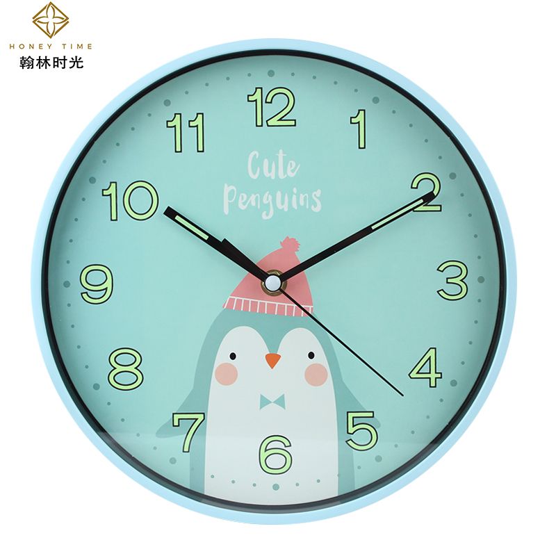Creative new cute cartoon animal round 12-inch luminous digital wall clock bedroom living room hands sweep seconds clock