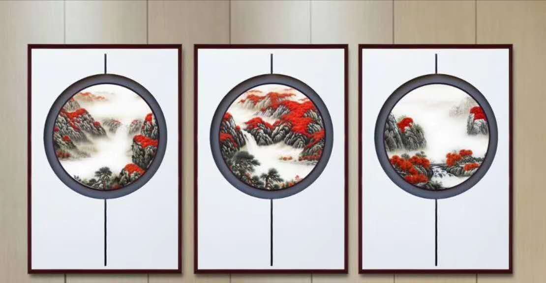 55*75 New Frame Frame Embroidery New Chinese Three-Dimensional Embroidery Silk Thread Embroidery Living Room Study Triptych Item Picture