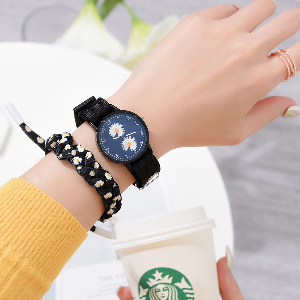 Korean style trendy Daisy watch, InS-style student fashion watch, simple canvas couple and best friend chrysanthemum wristwatch details Picture