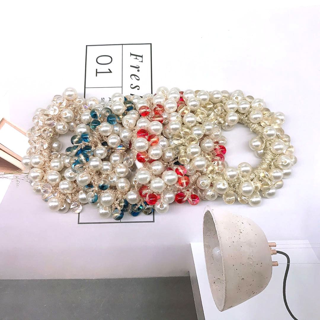 New ins influencer fashion style pearl crystal high-elasticity rubber band hair tie, versatile hair band headband for women