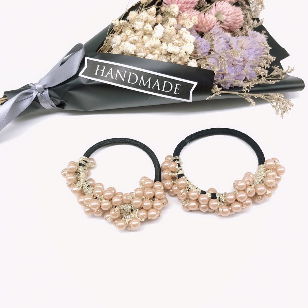 Korean-style versatile high-elasticity rubber band women's pearl hair tie, hand-woven pearl hair tie factory direct sales