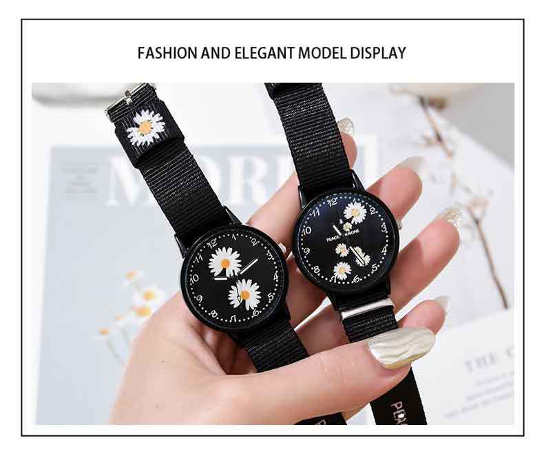 Korean style trendy Daisy watch, InS-style student fashion watch, simple canvas couple and best friend chrysanthemum wristwatch detail image 6
