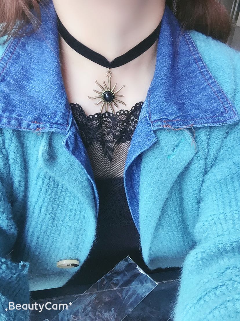 秋硕原创古铜太阳宝石绒带锁骨链项链【47】详情图1