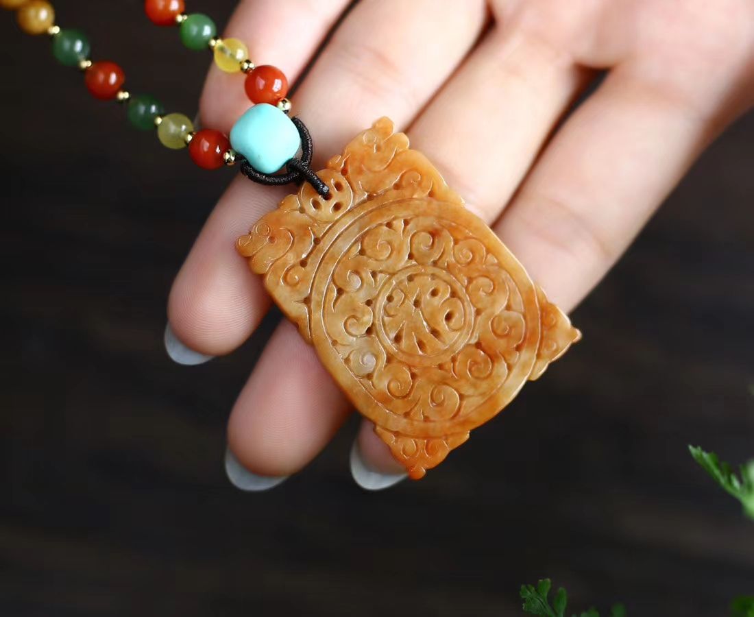 天然和田玉且末蓝如意吊坠 搭配和田玉多宝6mm珠链 南红顶珠详情图1