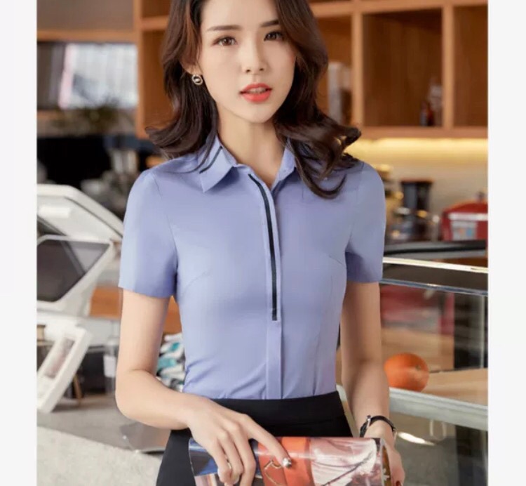 Professional shirts, women's short-sleeved work clothes, formal wear, summer new Korean style slimming inch shirts, women's contrasting gray shirts