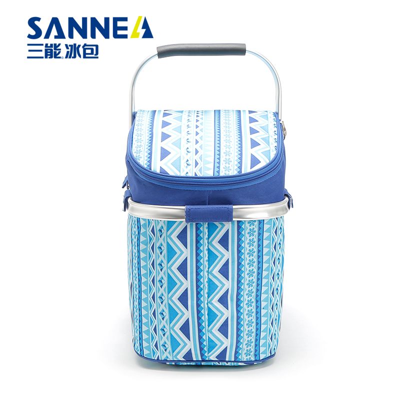 Wholesale of new striped aluminum film hand-held shopping baskets, 26L Oxford cloth large-capacity insulated and cold-proof outdoor picnic baskets Item Picture