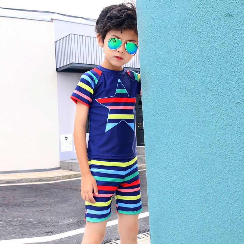 Children's swimsuit boy's split middle sized cartoon short sleeved swimsuit beach quick-dry summer swim two-piece swimsuit suit thumbnail
