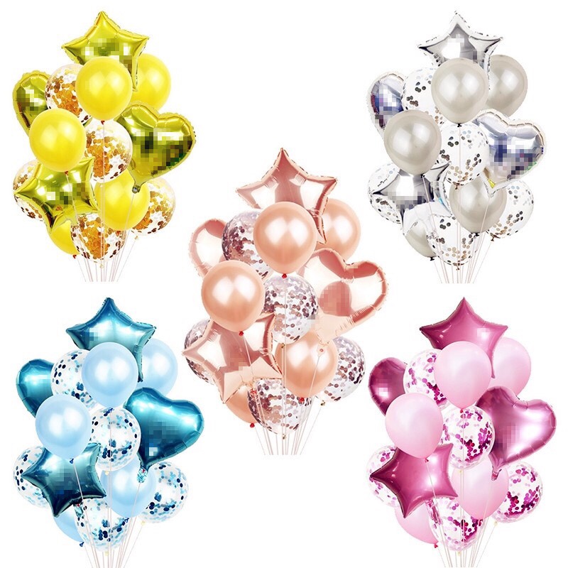 跨境14pcs18寸铝膜珠光亮片玫瑰金气球套装宝宝派对装饰节