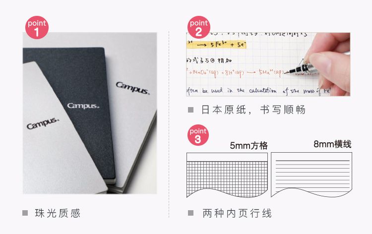 KOKUYO/ Guoyu WCN-CTN4850D Campus easy-to-write Double spiral Edition, page A6/80 with black horizontal lines detail image 5