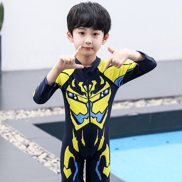 Swimsuit for children one-piece swimsuit for small and medium sized children and boys long-sleeved sunblock wetsuit swimming suit thumbnail