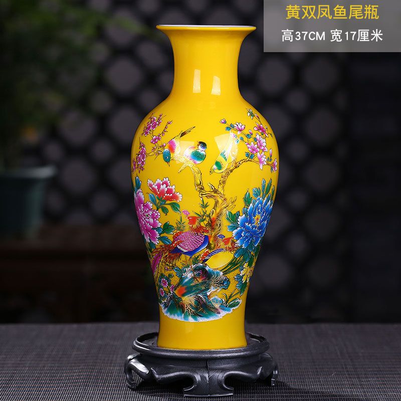 中国红陶瓷花瓶电视柜摆件黄色釉陶瓷小花瓶景德镇工艺摆件瓷器瓶批发 价格 库存 义乌小商品城