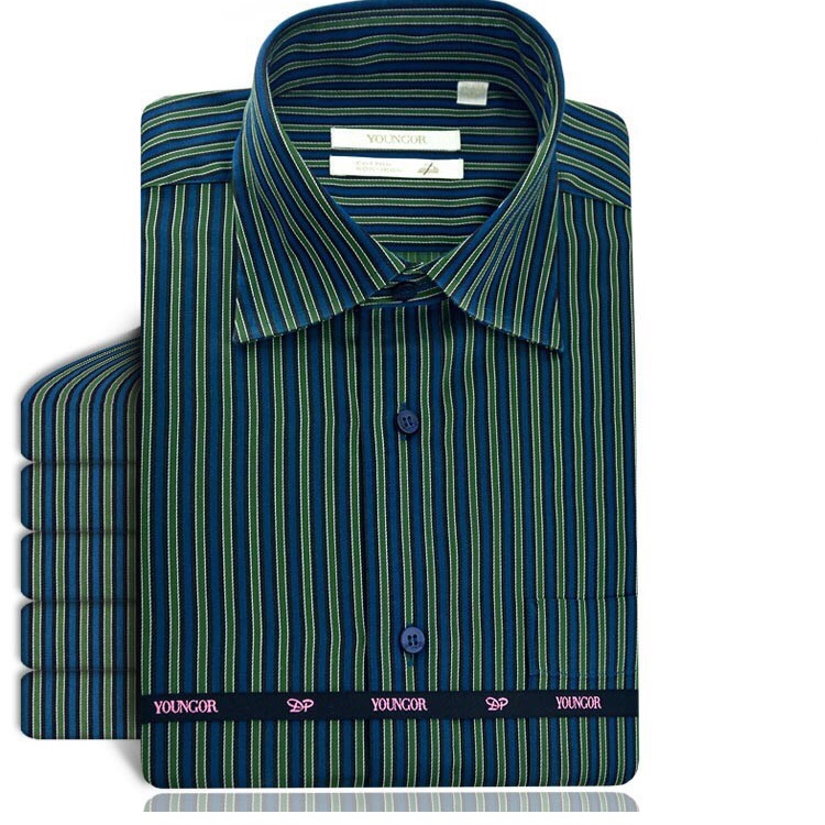 Spring and autumn men's long-sleeved plus-size shirts, oversized and plump shirts, one-inch formal shirts for overweight people, loose stripes, solid colors details Picture