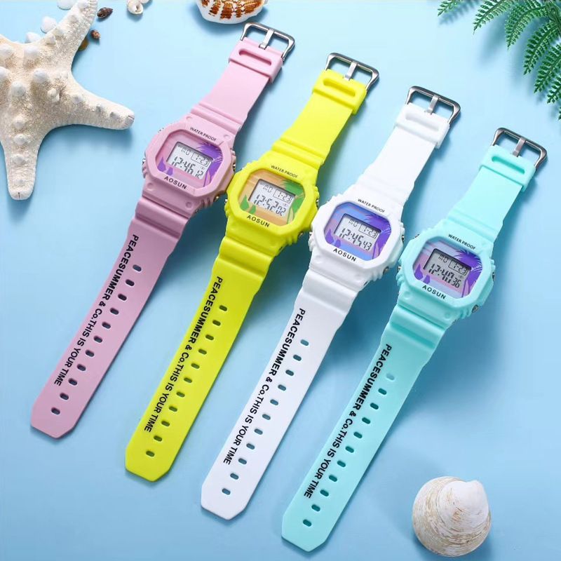 Yang Zi's same style of artistic graffiti personalized student waterproof sports wristwatch strap piggy bank creative box electronic watch detail image 1