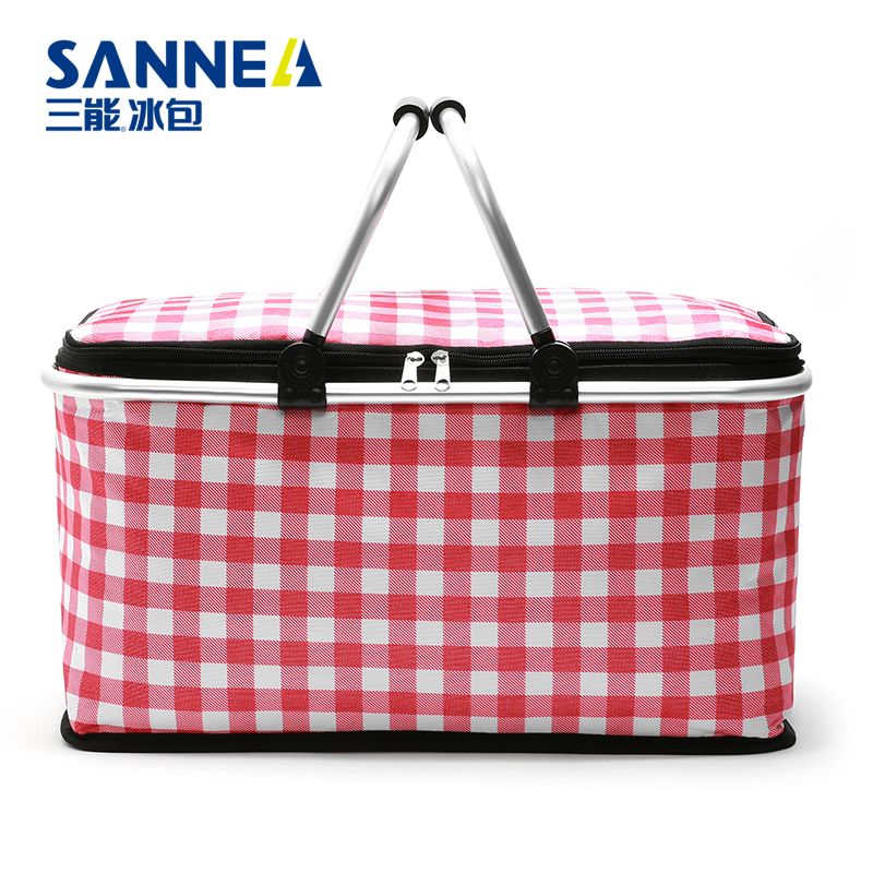 New Oxford cloth waterproof and heat-insulating basket, outdoor picnic hand-held bento bag, portable aluminum frame folding ice pack Specification image