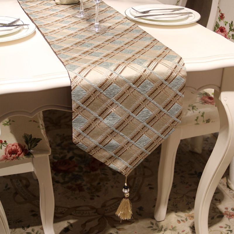 简约现代简欧新中式古典雪尼尔条纹棉麻桌旗床旗茶几旗桌垫