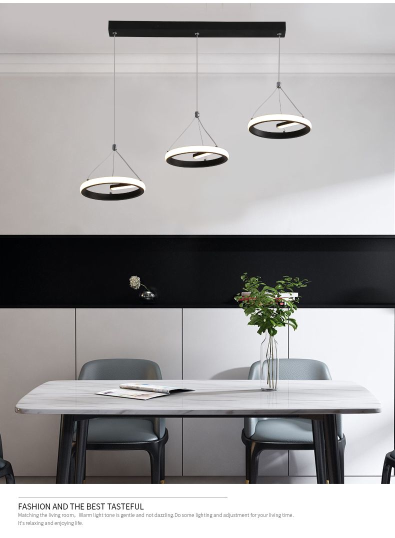 The new iron linear modern three-head pendant lamp selected by Shanggu is a simple dining room lamp Item Picture