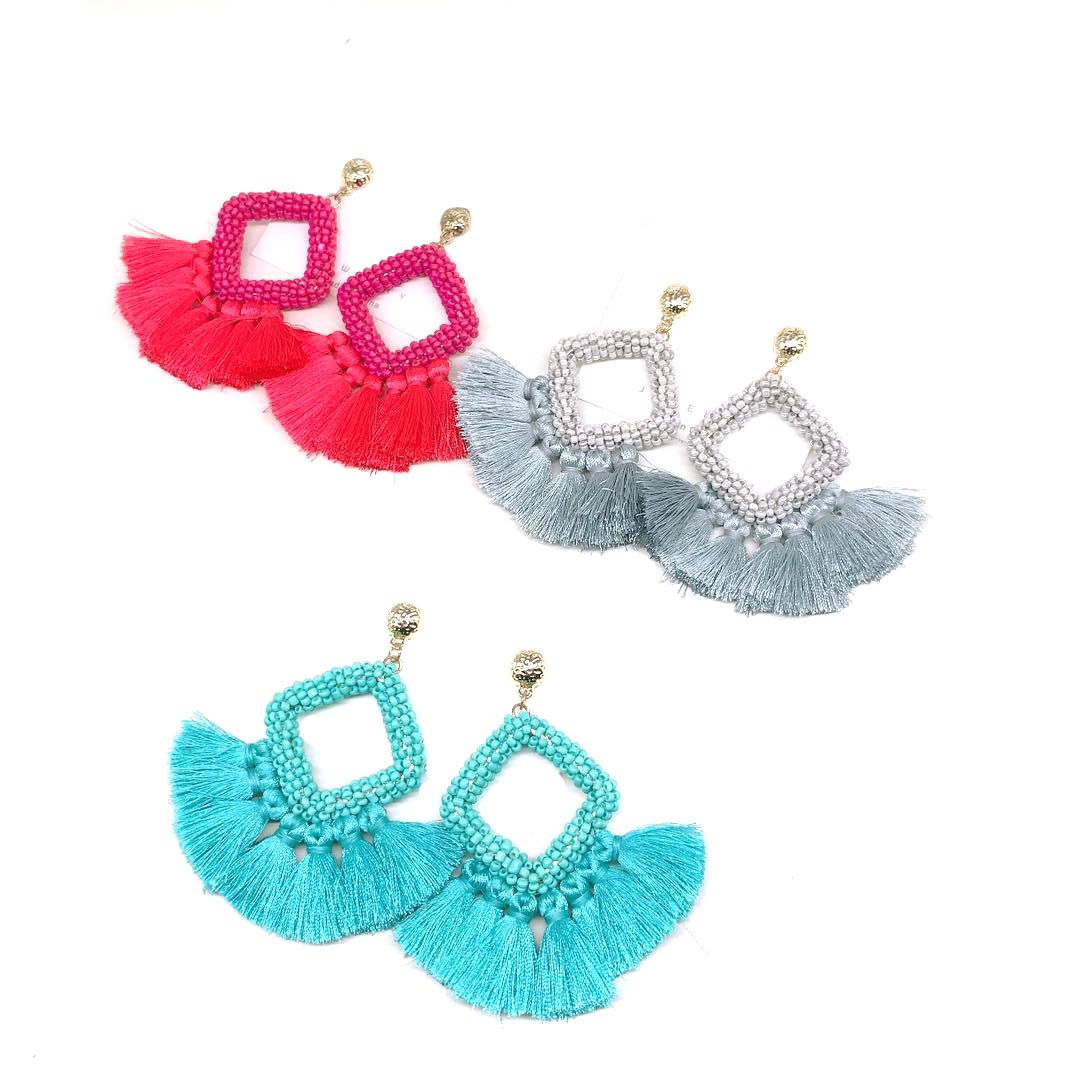 Fashionable and creative trendy earrings, Bohemian beaded tassel pure handcrafted earrings, exaggerated retro earrings for women