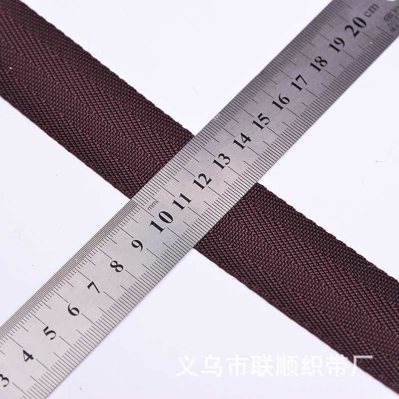 High-quality pp polypropylene webbing, double-person twill, coffee-colored home textile packaging, car safety belt webbing Item Picture
