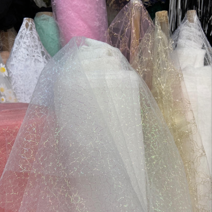White colored mesh fabric, pink, white, yellow, green and purple headwear decorative handicrafts