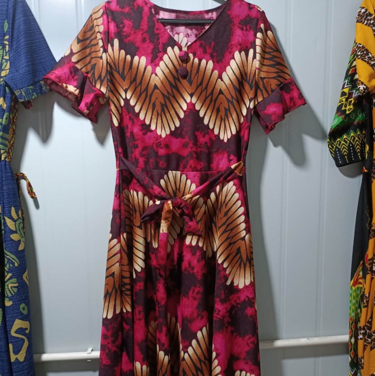 Red and yellow patterned dress