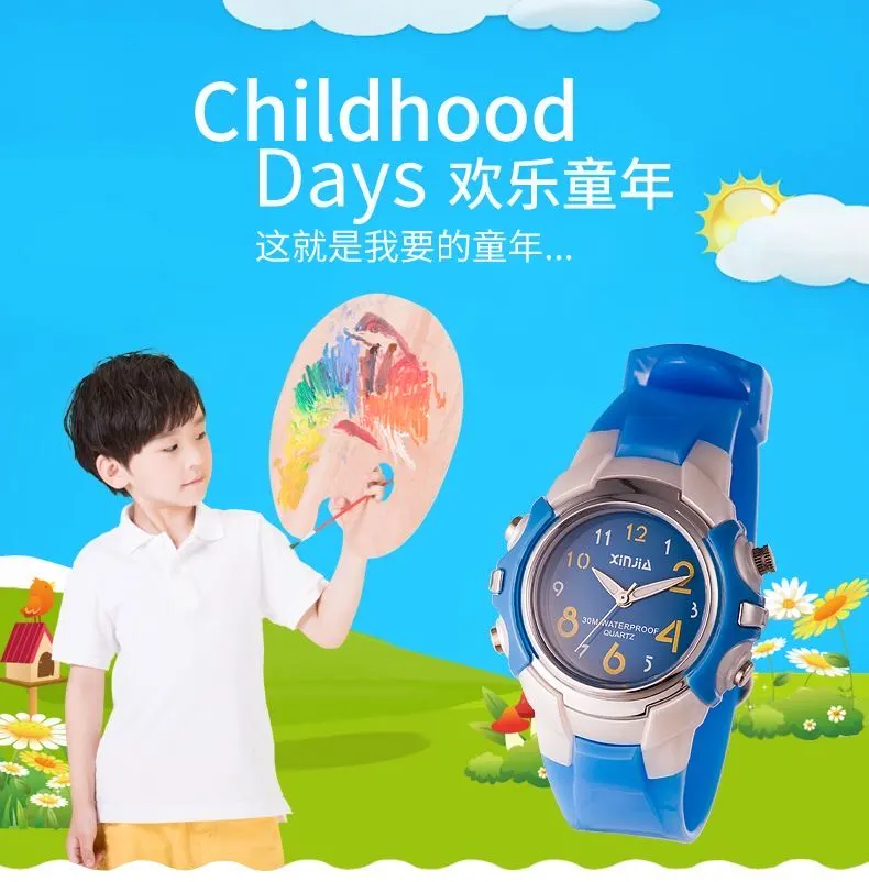 Xinjia waterproof children's watches, boys' and girls' swimming sports pointer watches, primary school students' watches, candy-colored quartz watches detail image 1
