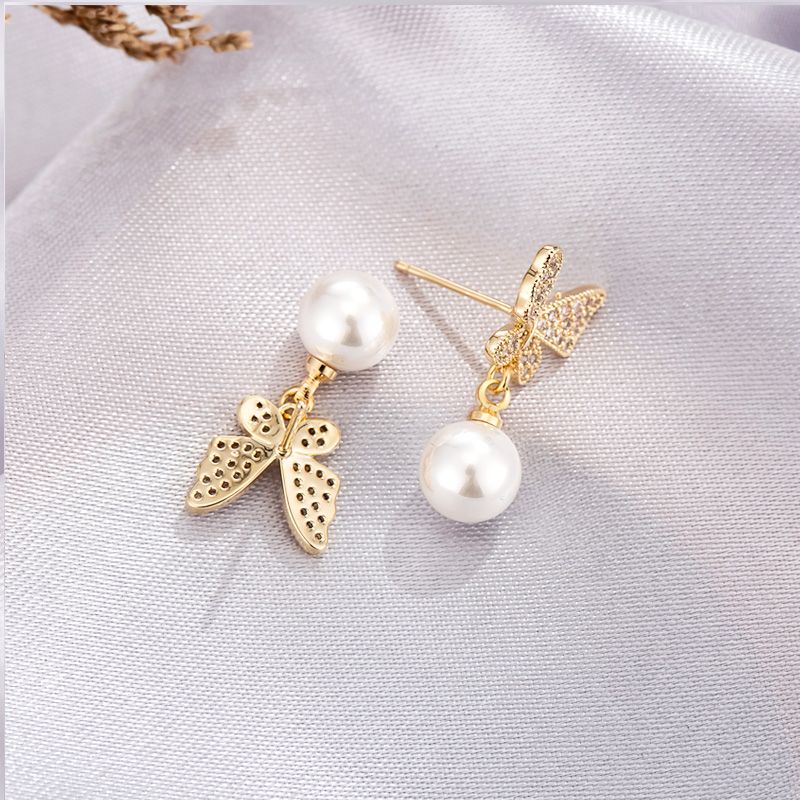 Micro-Inset Butterfly Stud Earrings Fairy Earrings Temperament Pearl Earrings Age Beautiful Jewelry Age Beautiful Jewelry details Picture