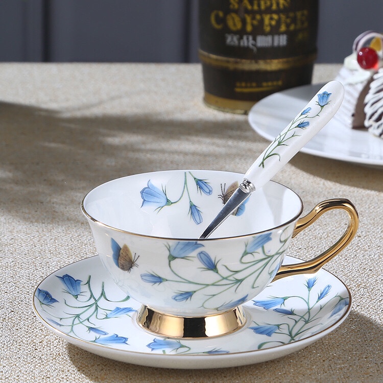 Top grade ceramic bone China coffee cup saucer daily provisions water cup gift flower tea mug mug with spoon thumbnail