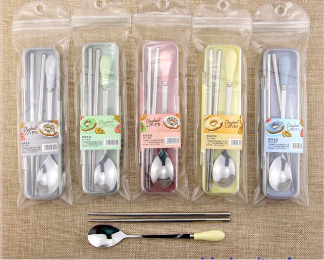 【 Portable tableware box 】 Wholesale custom quality chopsticks spoon two-piece environmental protection meal set full figure