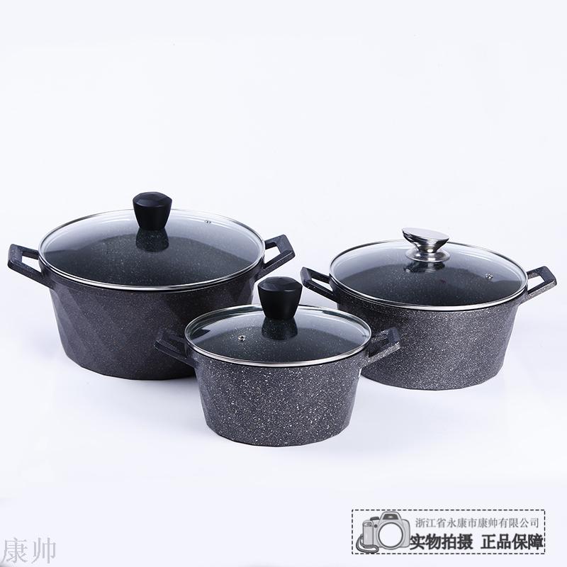 Three-piece set of large diamond marble soup pot