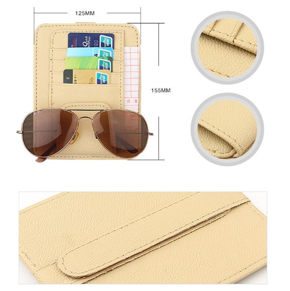 Car sunshade and sun shield plate, PU leather interior, sunglasses, card receipt, car storage and organization bag, jacket details Picture