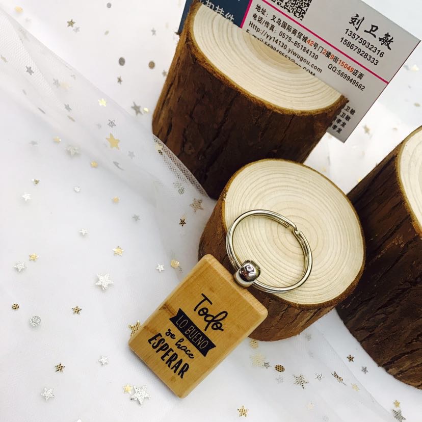 Factory direct sales of blank beech wood keychains, solid wood key chains, custom-made wooden creative small gifts details Picture