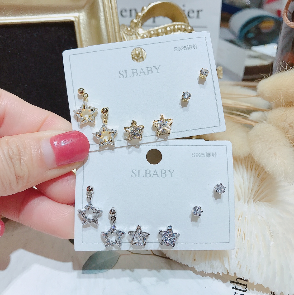 S925 silver pendant hollowed-out five star multi-pair earrings thumbnail