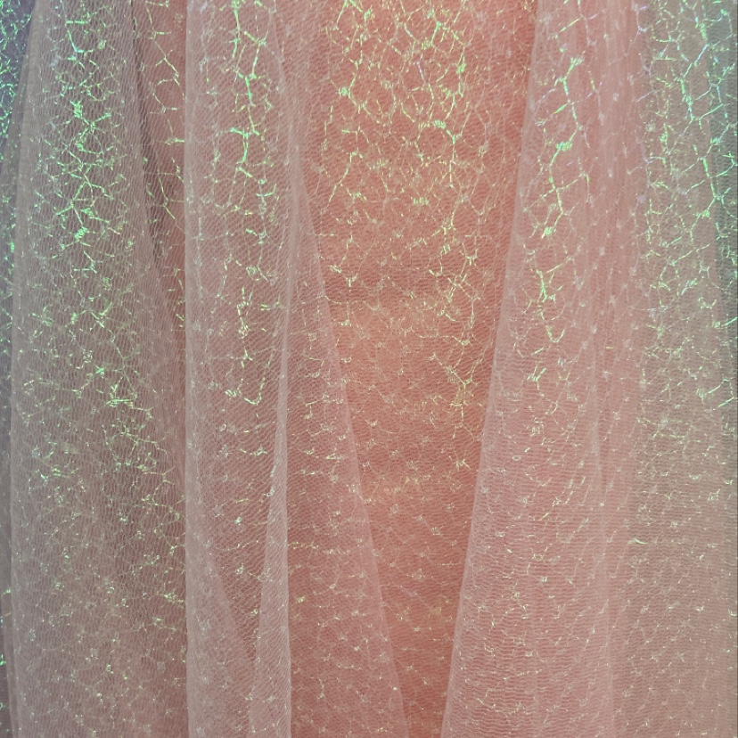 Pink colored mesh fabric, pink, white, yellow, green and purple headwear decorative handicrafts details Picture