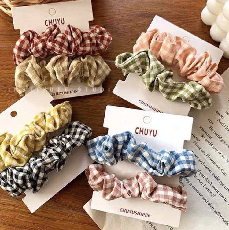 Korean-style beautiful and romantic checkered cotton fabric Hong Kong jewelry details Picture
